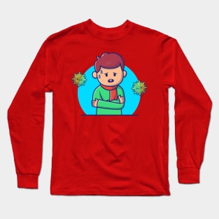 Boy with Fever And Flu Cartoon (2) Long Sleeve T-Shirt